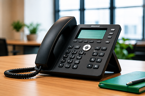 Telefone empresarial sobre mesa