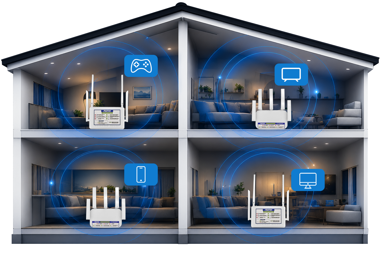 Casa com cobertura Wi-Fi Mesh em todos os ambientes